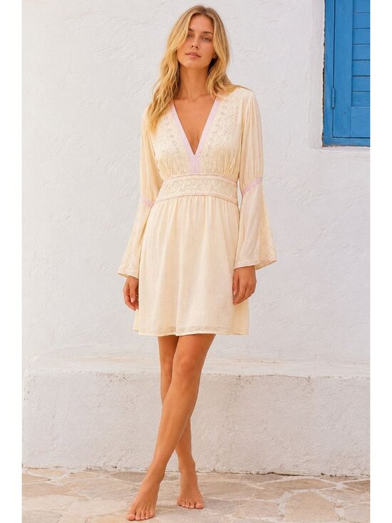 Calypso Dresses & Skirts - Vanesska for Calypso Christiane Celle Peach Embroidered Boho Tunic Dress Size S